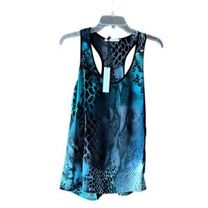 Three Eighty Two Womens Snakeskin Racerback Tank Top Teal Blue XS NEW